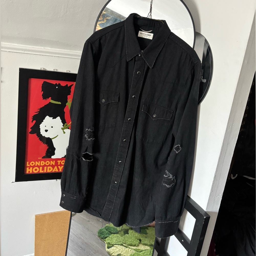 SLP HEDI SLIMANE ERA SAINT LAURENT PARIS DISTRESSED WESTERN SHIRT